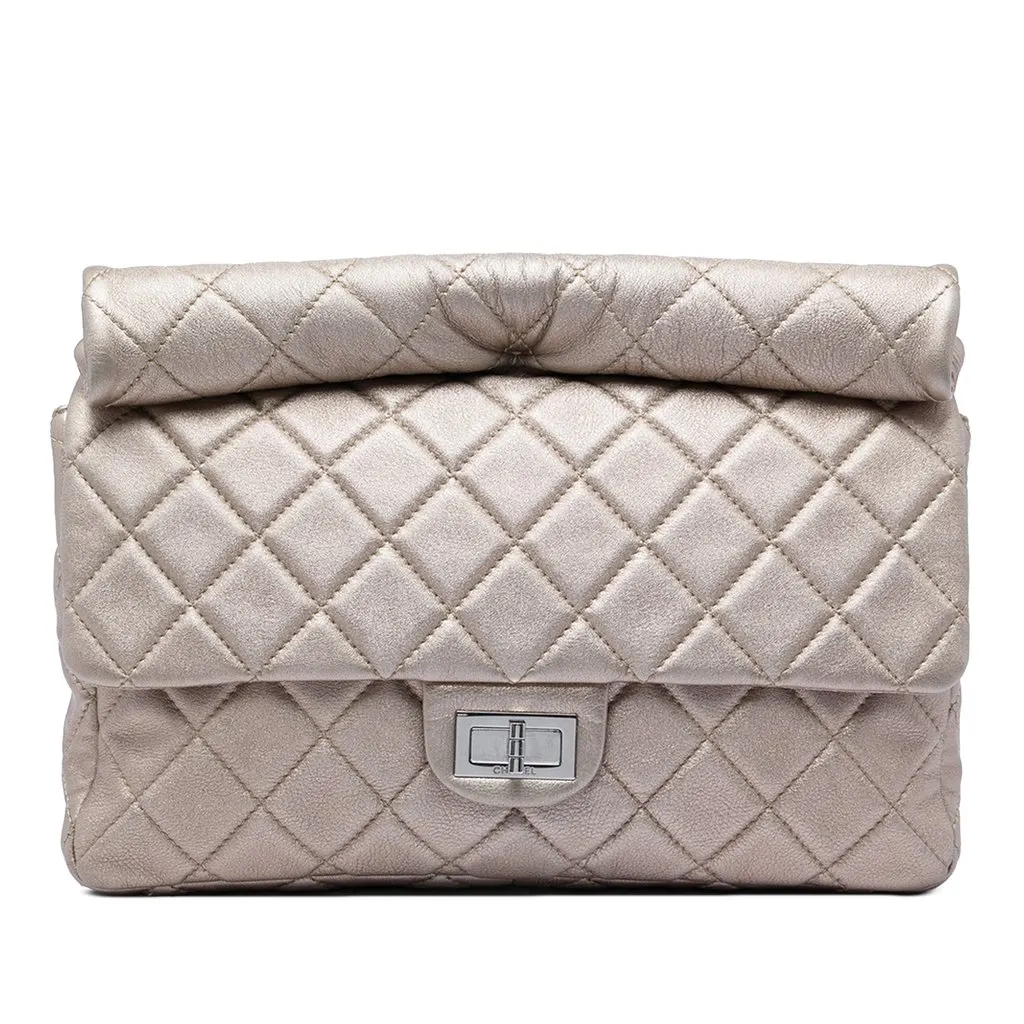 Chanel Large Quilted Iridescent Calfskin Reissue 2.55 Roll Clutch Gold Leather Very good - Front View