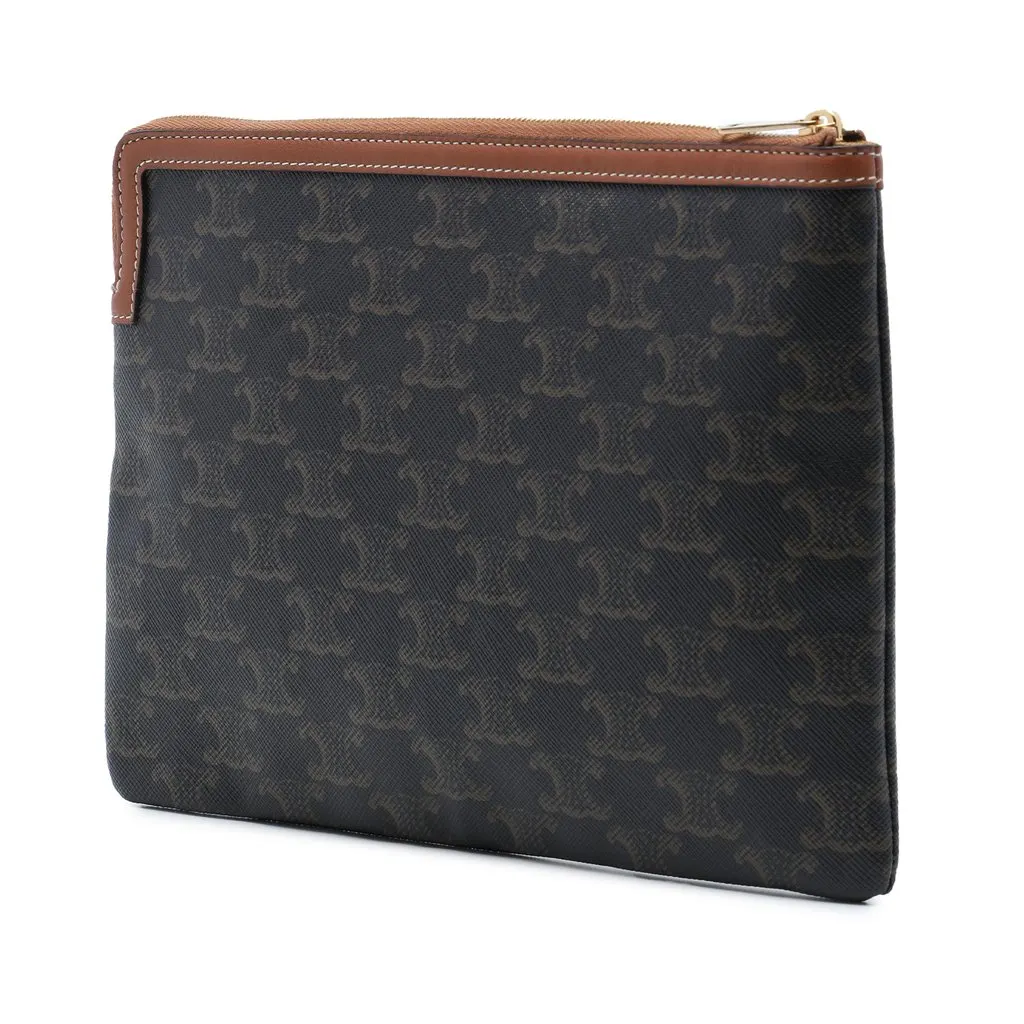 Celine Small Triomphe Coated Canvas Clutch Brown Canvas Very good - Back View