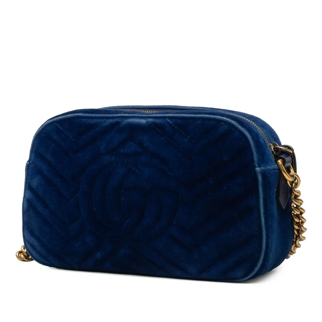 Gucci Small GG Marmont Matelasse Velvet Crossbody Blue Good - Back View