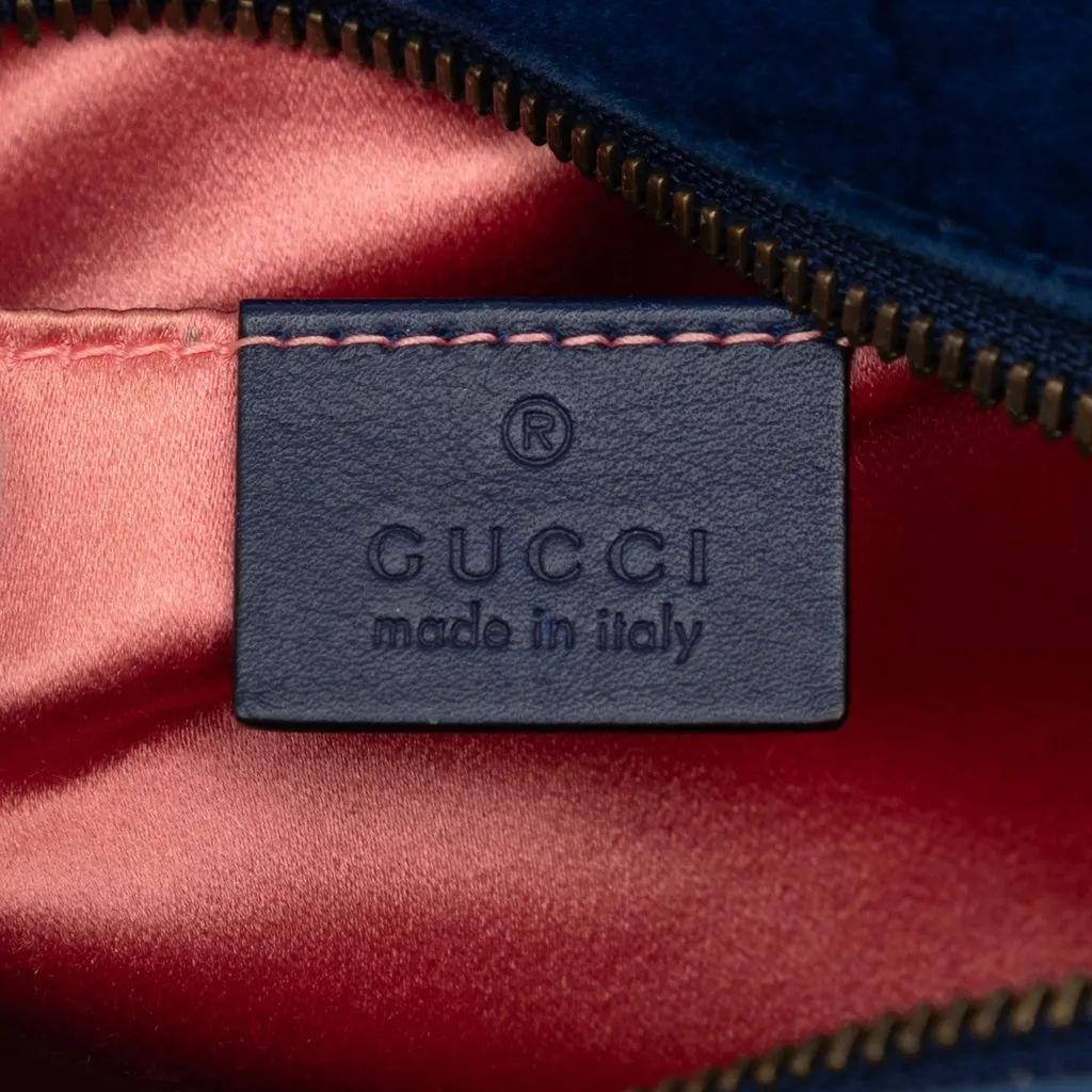 Gucci Small GG Marmont Matelasse Velvet Crossbody Blue Good - Box View