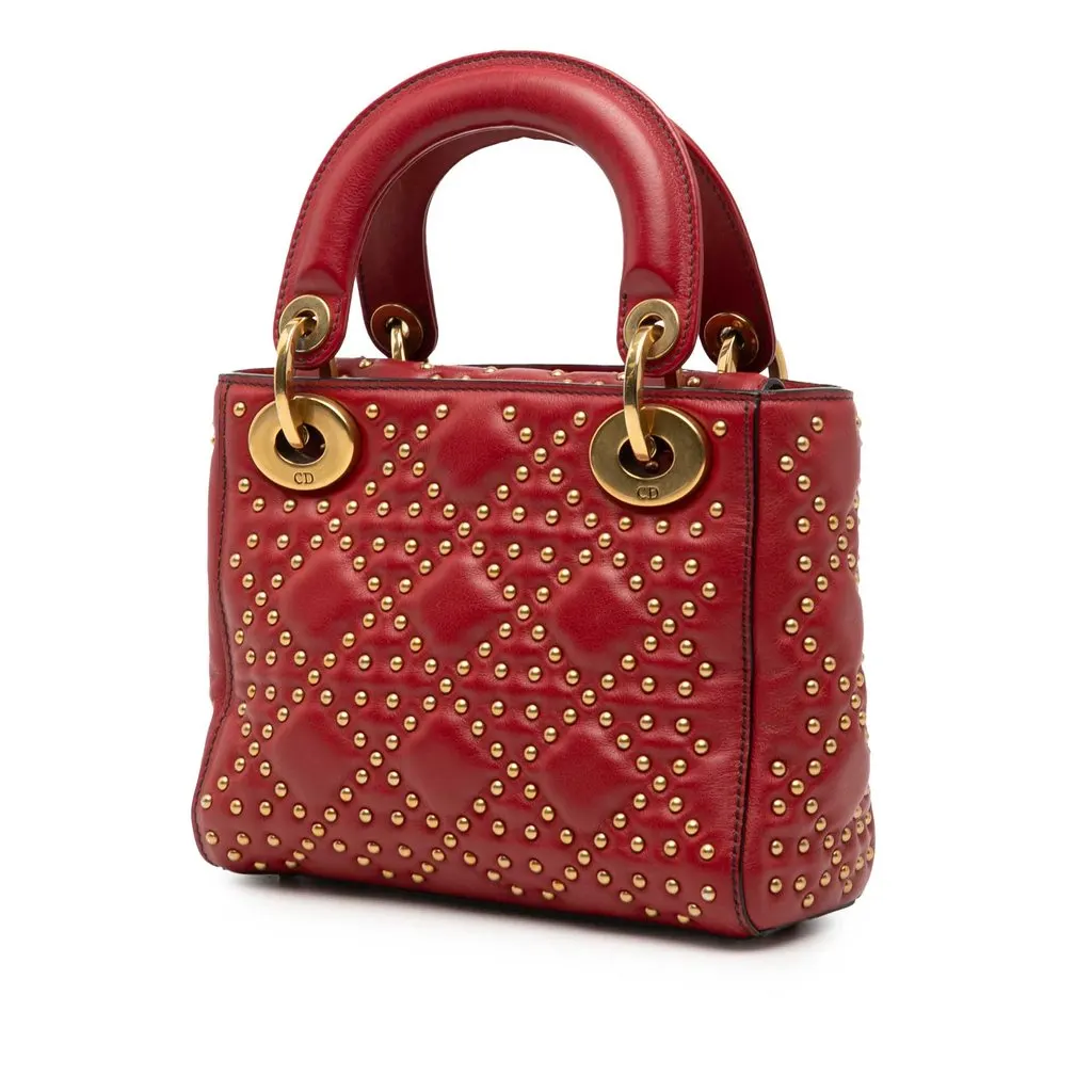 Dior Mini Lambskin Cannage Studded Supple Lady Dior Red Leather Very good - Back View