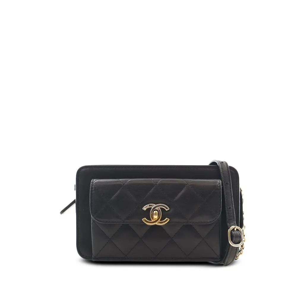 Chanel Quilted Lambskin Front Pocket Clutch With Chain