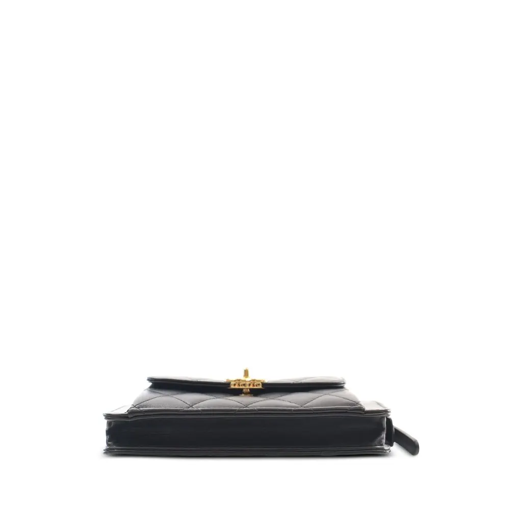 Chanel Quilted Lambskin Front Pocket Clutch With Chain Black Leather Very good - Inside View