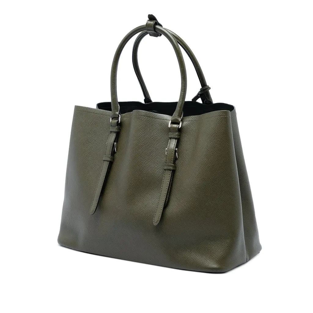Prada Large Saffiano Cuir Double Handle Satchel Green Leather Very good - Back View