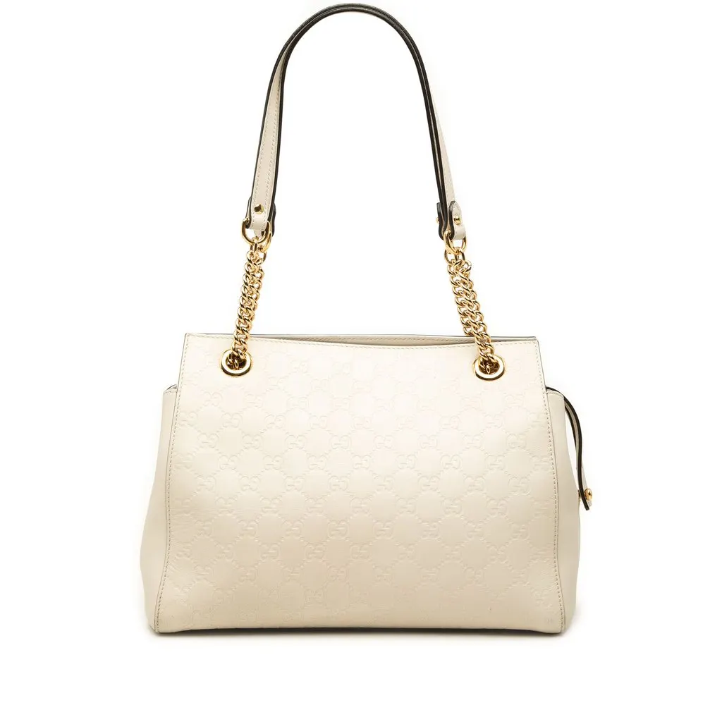Gucci Medium Guccissima Soft Shoulder Bag White Leather Very good - Front View