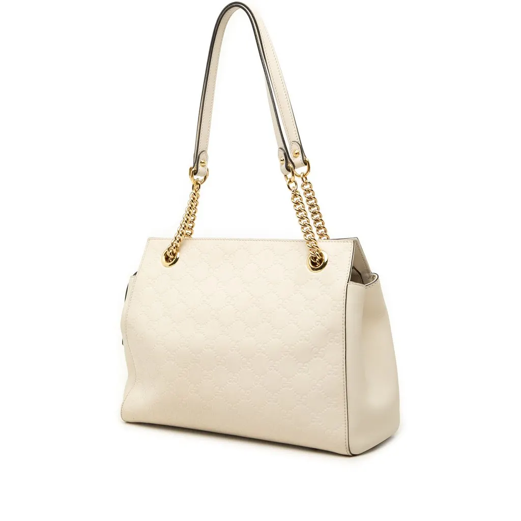 Gucci Medium Guccissima Soft Shoulder Bag White Leather Very good - Back View