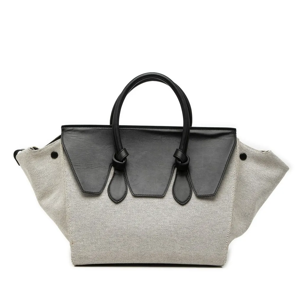 Celine Small Bicolor Canvas and Calfskin Tie Knot Handbag Grey Very good - Front View