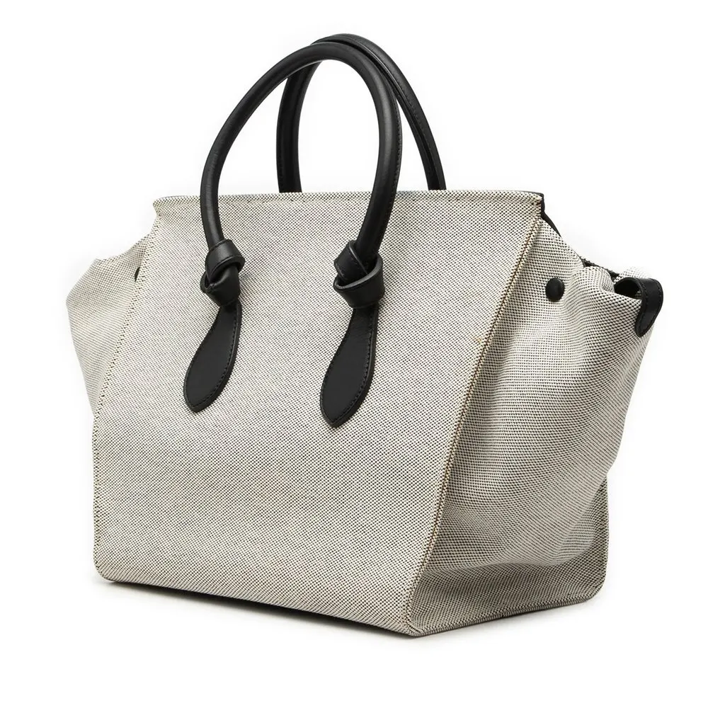 Celine Small Bicolor Canvas and Calfskin Tie Knot Handbag Grey Very good - Back View