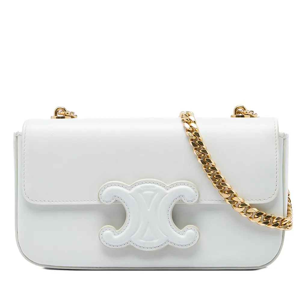 Celine Calfskin Cuir Triomphe Chain Shoulder Bag White Leather Good - Front View