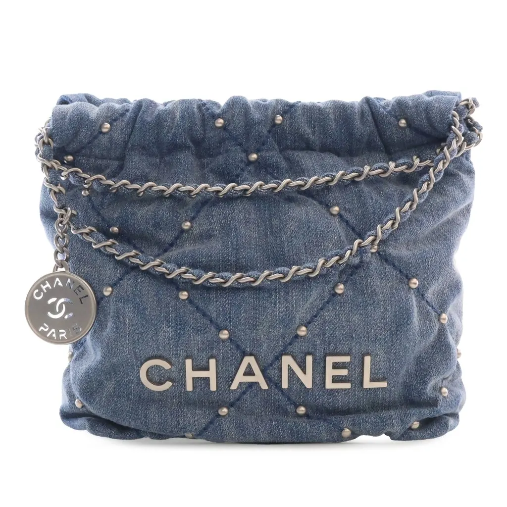 Chanel Mini Denim Studded 22 Handbag Blue Very good - Front View