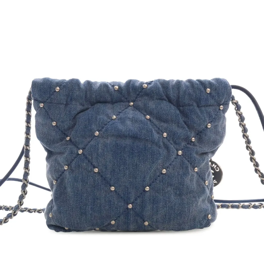 Chanel Mini Denim Studded 22 Handbag Blue Very good - Back View