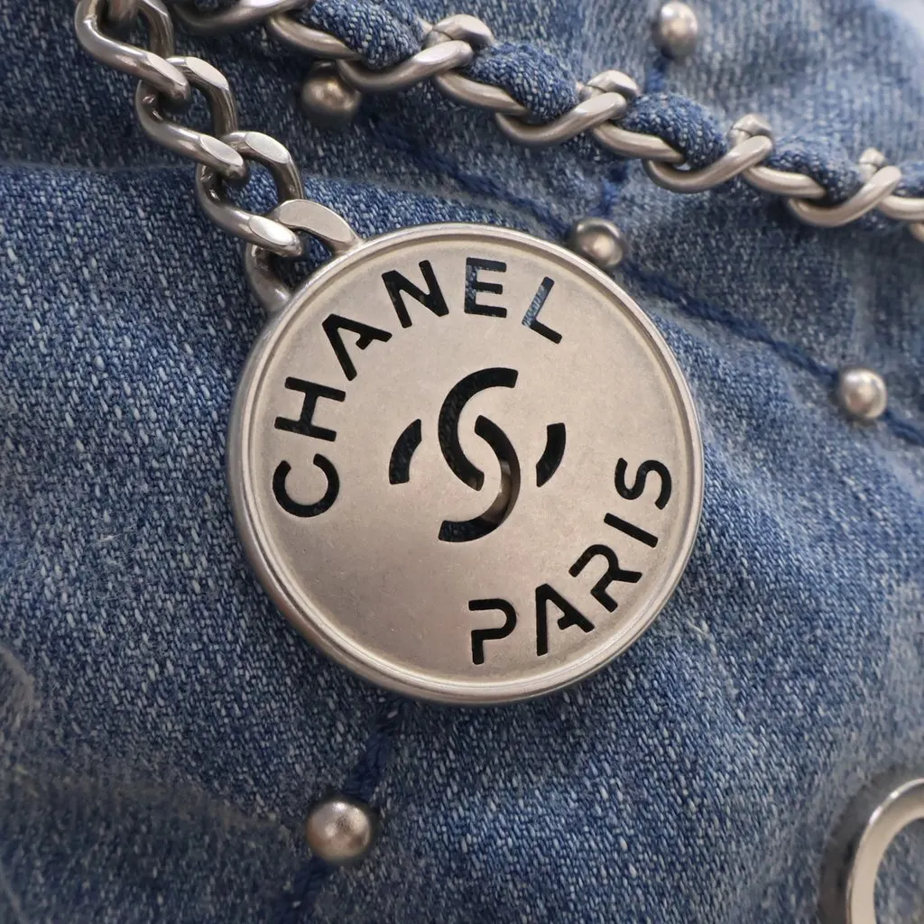 Chanel Mini Denim Studded 22 Handbag Blue Very good - Model View