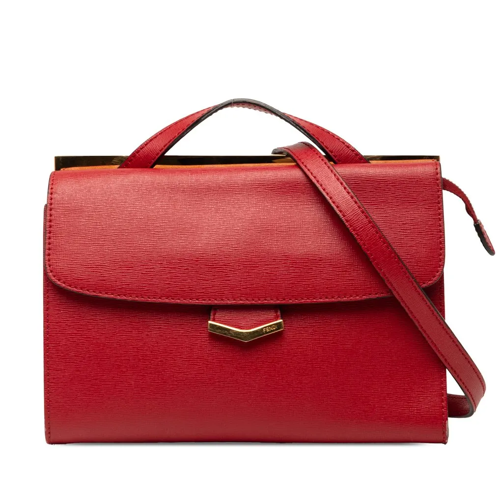 Fendi Small Leather Demi Jour Top Handle Bag Red Leather Very good - Front View