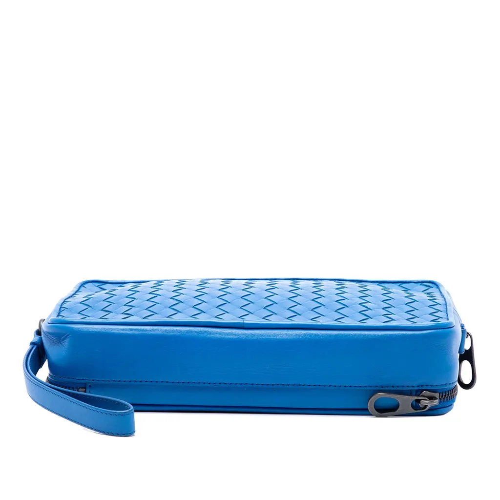 Bottega Veneta Nappa Intrecciato Double Zip Wristlet Clutch Blue Leather Very good - Inside View