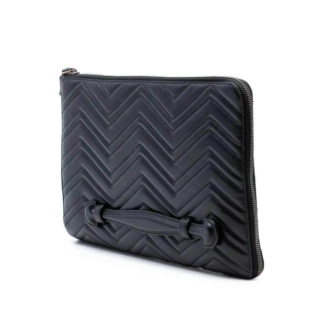 Gucci GG Marmont Matelasse Leather Portfolio Clutch Black Leather Very good - Back View