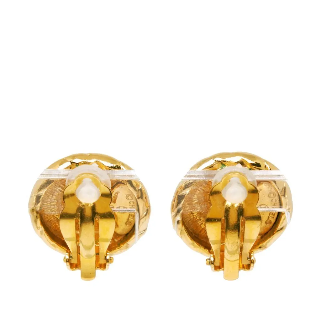 Louis Vuitton CC Gold Plated Round Clip On Earrings Gold Stainless steel Very good - Back View