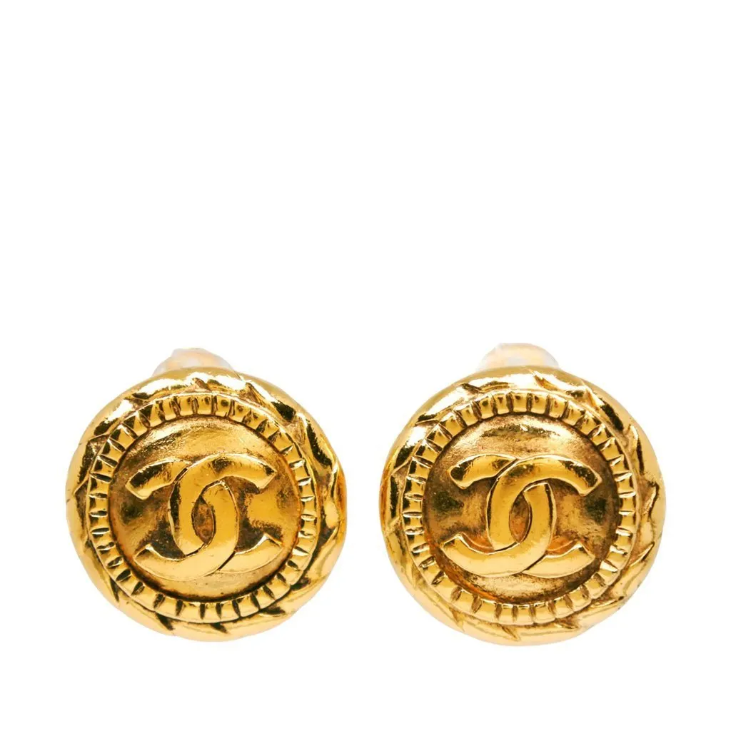 Louis Vuitton CC Gold Plated Round Clip On Earrings Gold Stainless steel Very good - Front View