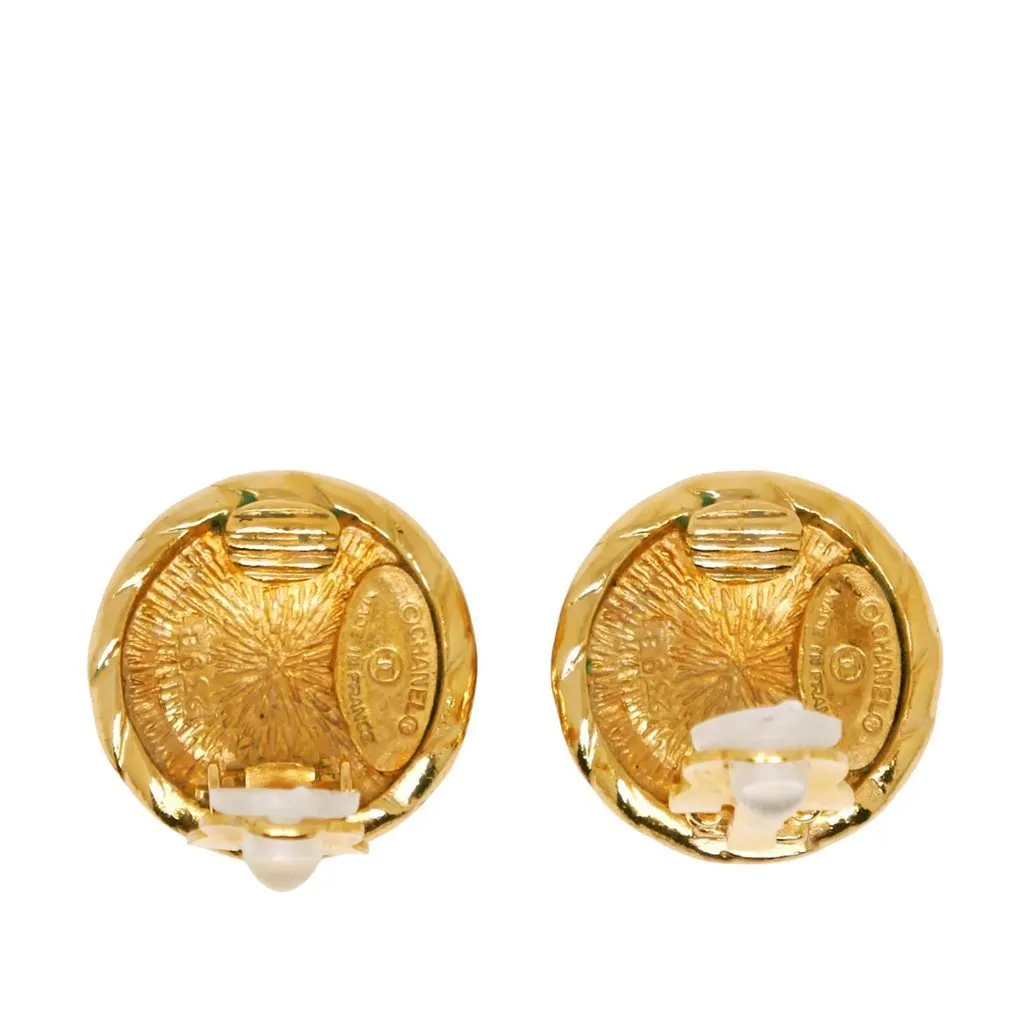 Louis Vuitton CC Gold Plated Round Clip On Earrings Gold Stainless steel Very good - Inside View