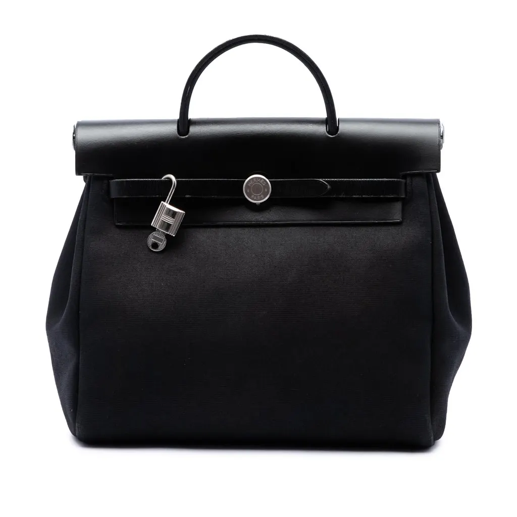 Hermès Toile Herbag Backpack PM Black Canvas Very good - Front View