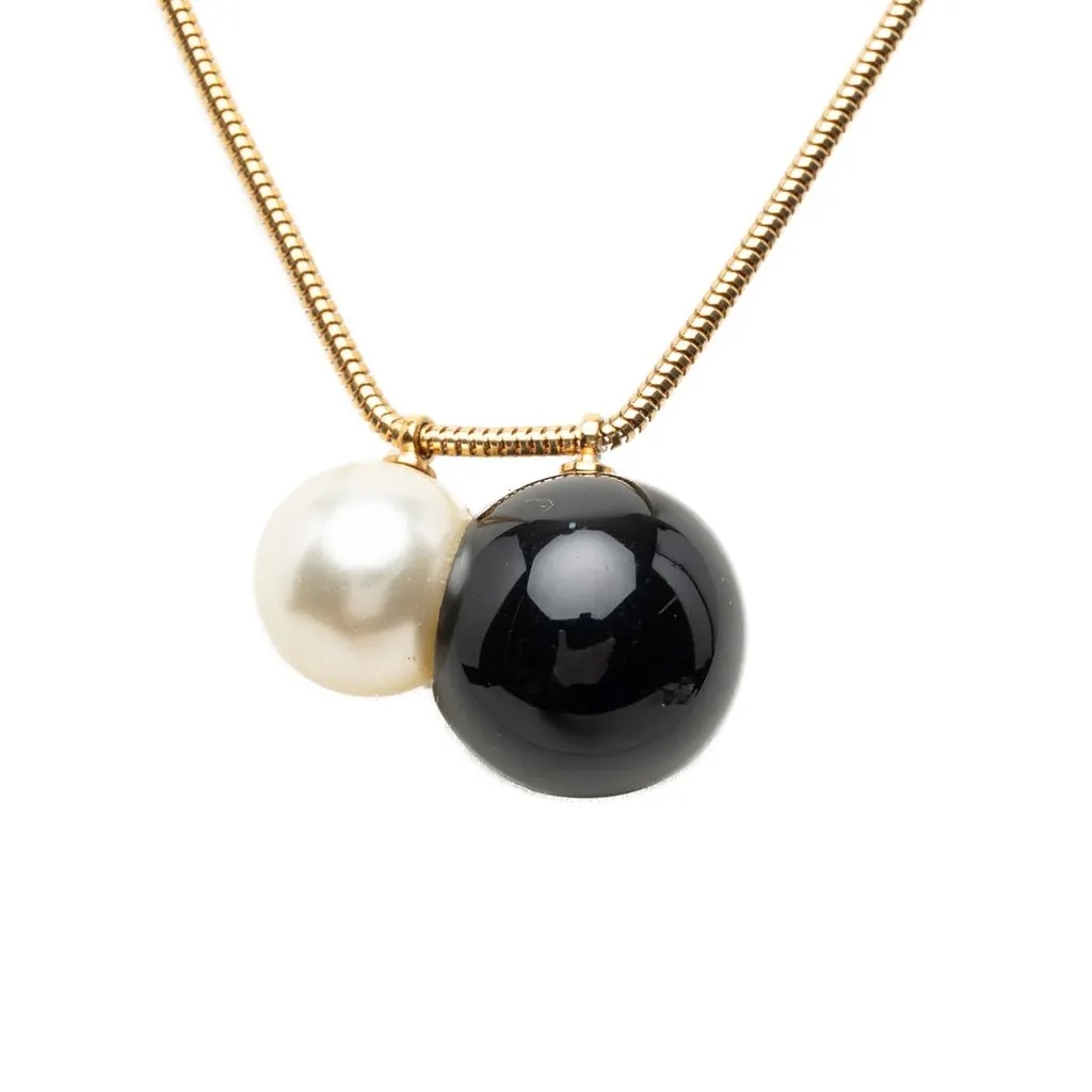 Chanel CC Gold Plated Faux Pearl Pendant Necklace Gold Metal Very good - Back View