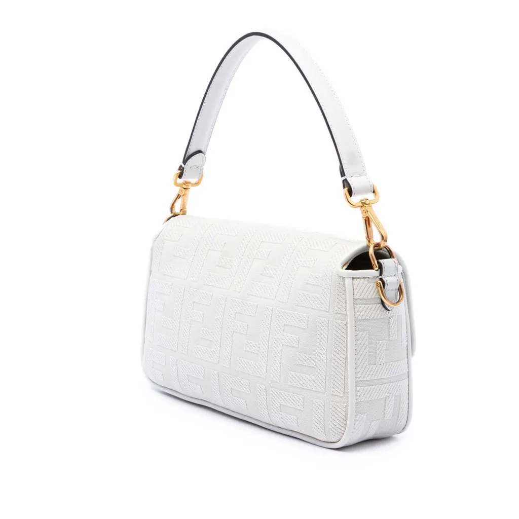 Fendi Zucca Embroidered Canvas Baguette Satchel White Very good - Back View