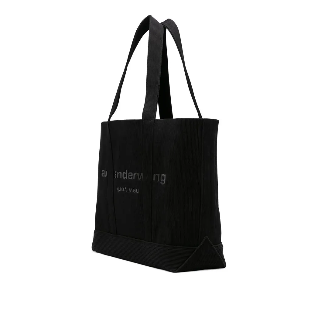 Alexander Wang Debossed Logo Ribbed Knit Ryan Tote Black Good - Back View