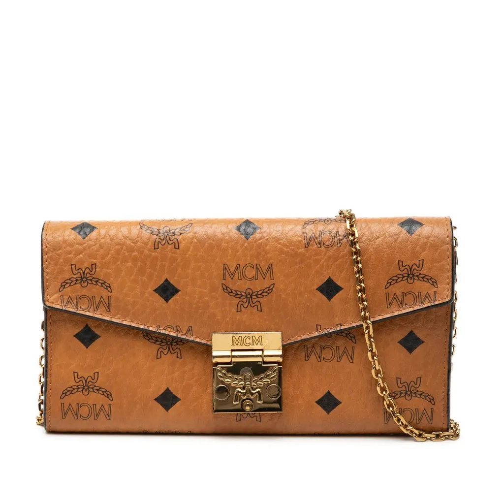 MCM Visetos Coated Canvas Patricia Wallet on Chain Brown Very good - Front View