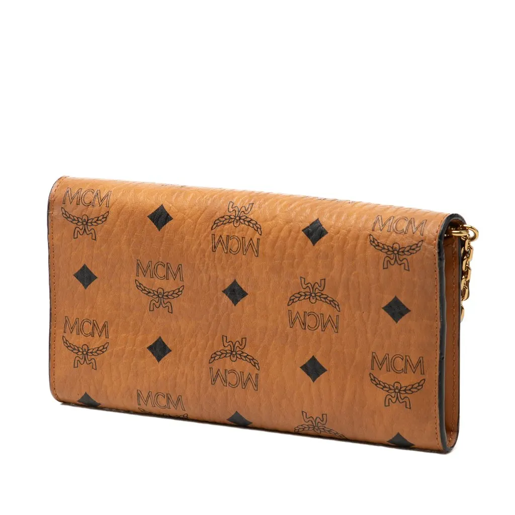 MCM Visetos Coated Canvas Patricia Wallet on Chain Brown Very good - Back View