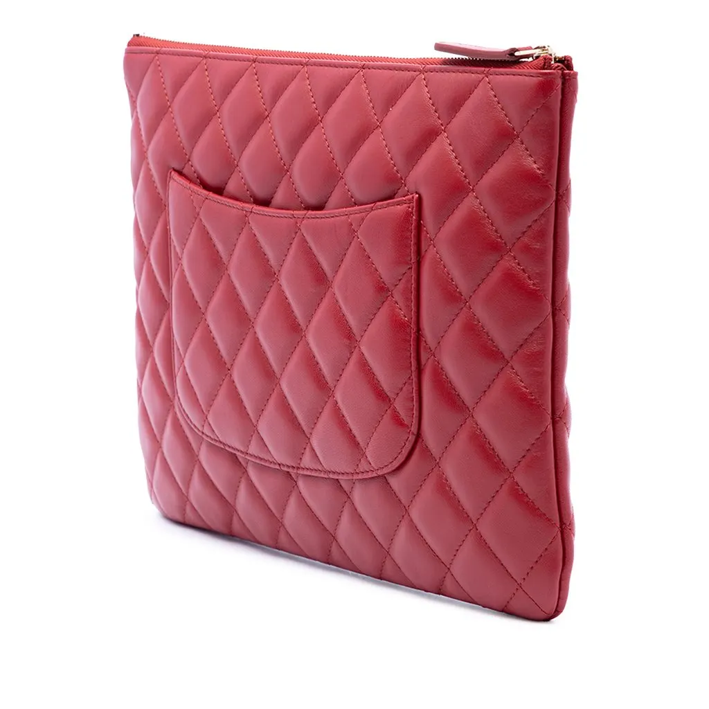 Chanel Medium Quilted Lambskin O Case Clutch Red Leather Very good - Back View