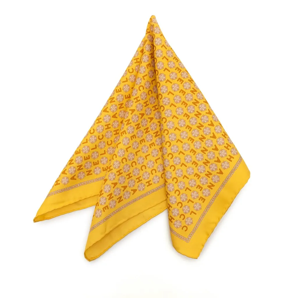 Chanel Camellia Logo Letters Silk Handkerchief Yellow Very good - Front View