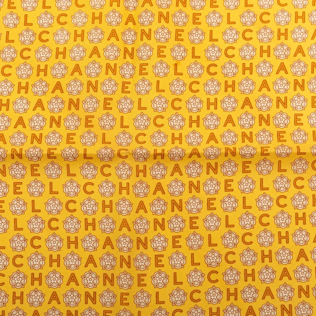 Chanel Camellia Logo Letters Silk Handkerchief Yellow Very good - Back View