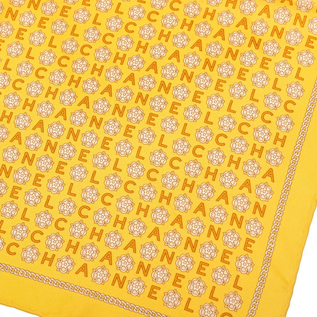 Chanel Camellia Logo Letters Silk Handkerchief Yellow Very good - Box View