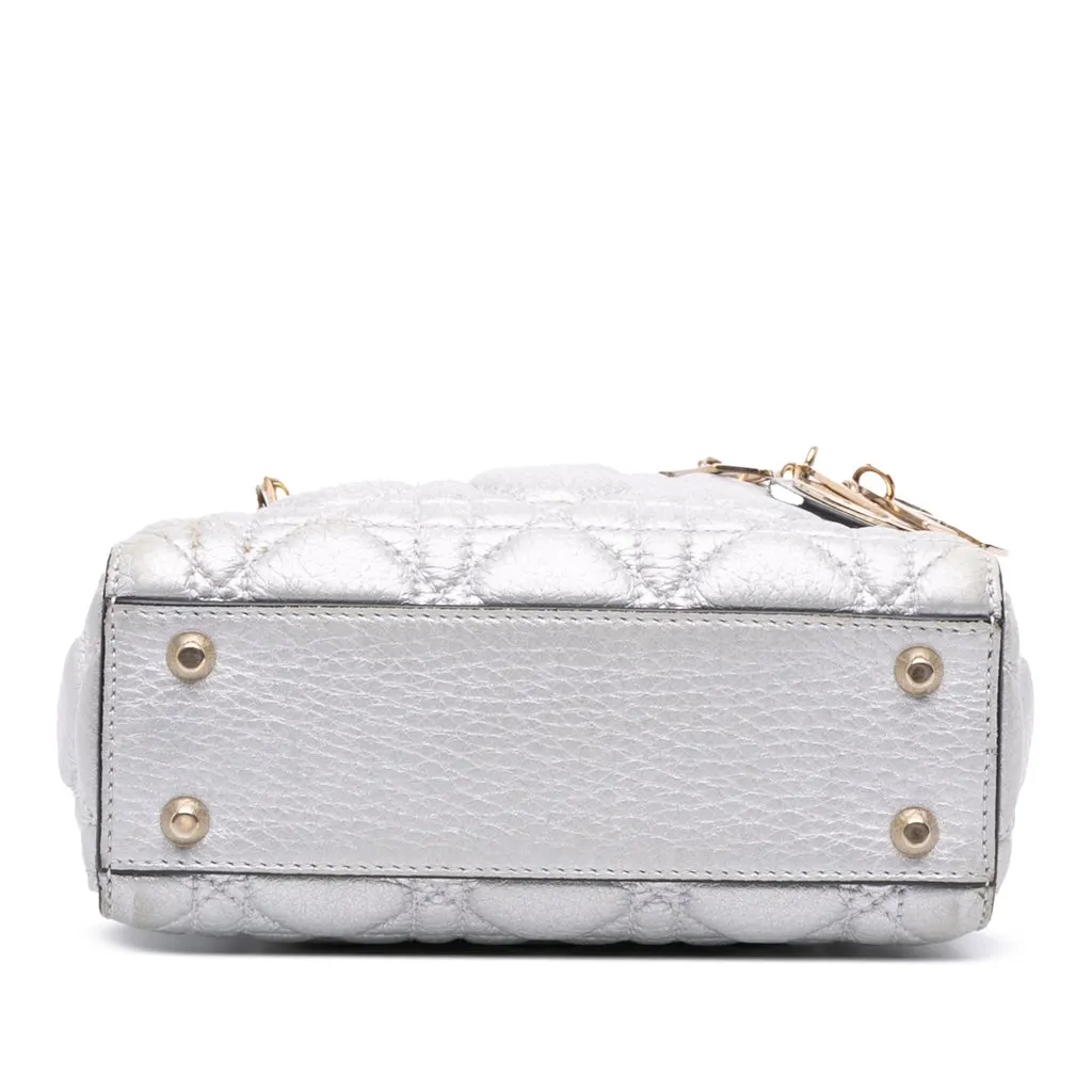 Dior Mini Metallic Grained Calfskin Cannage Lady Dior Silver Leather Very good - Inside View