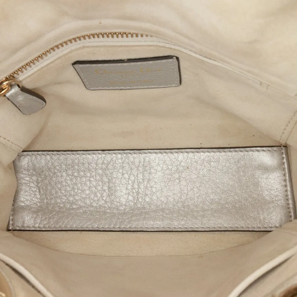 Dior Mini Metallic Grained Calfskin Cannage Lady Dior Silver Leather Very good - Model View