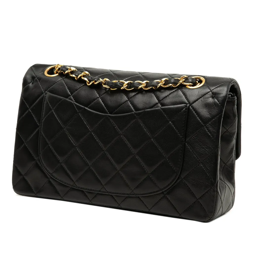 Chanel Small Classic Lambskin Double Flap Black Leather Very good - Back View