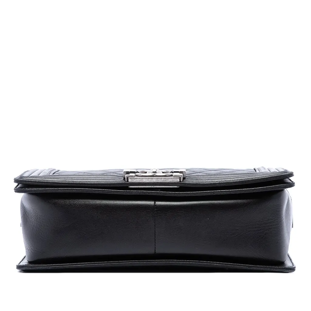 Chanel Old Medium Quilted Lambskin Boy Flap Black Leather Good - Inside View