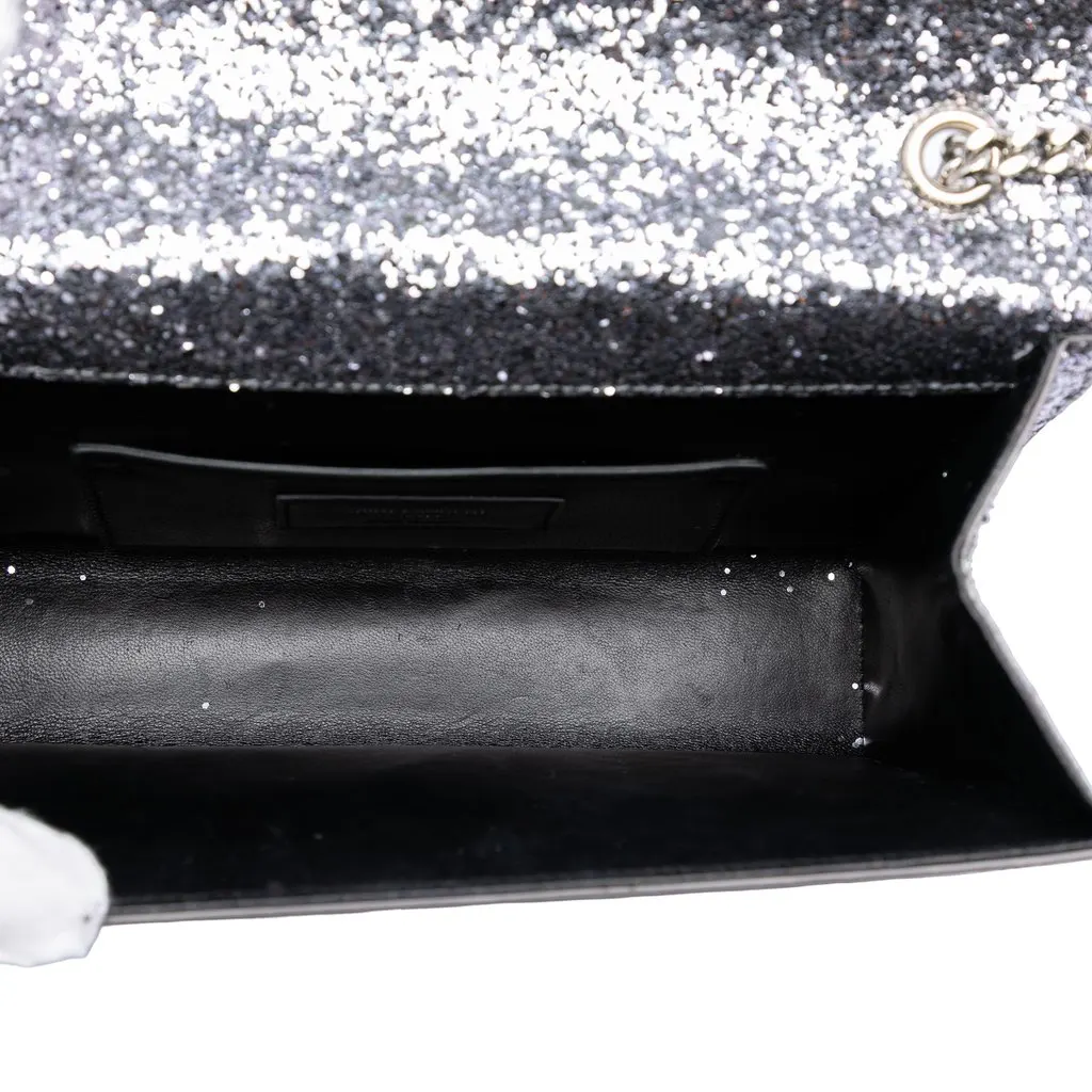 Saint Laurent Glitter Galactica Leather Monogram Envelope Chain Wallet Silver Leather Very good - Model View