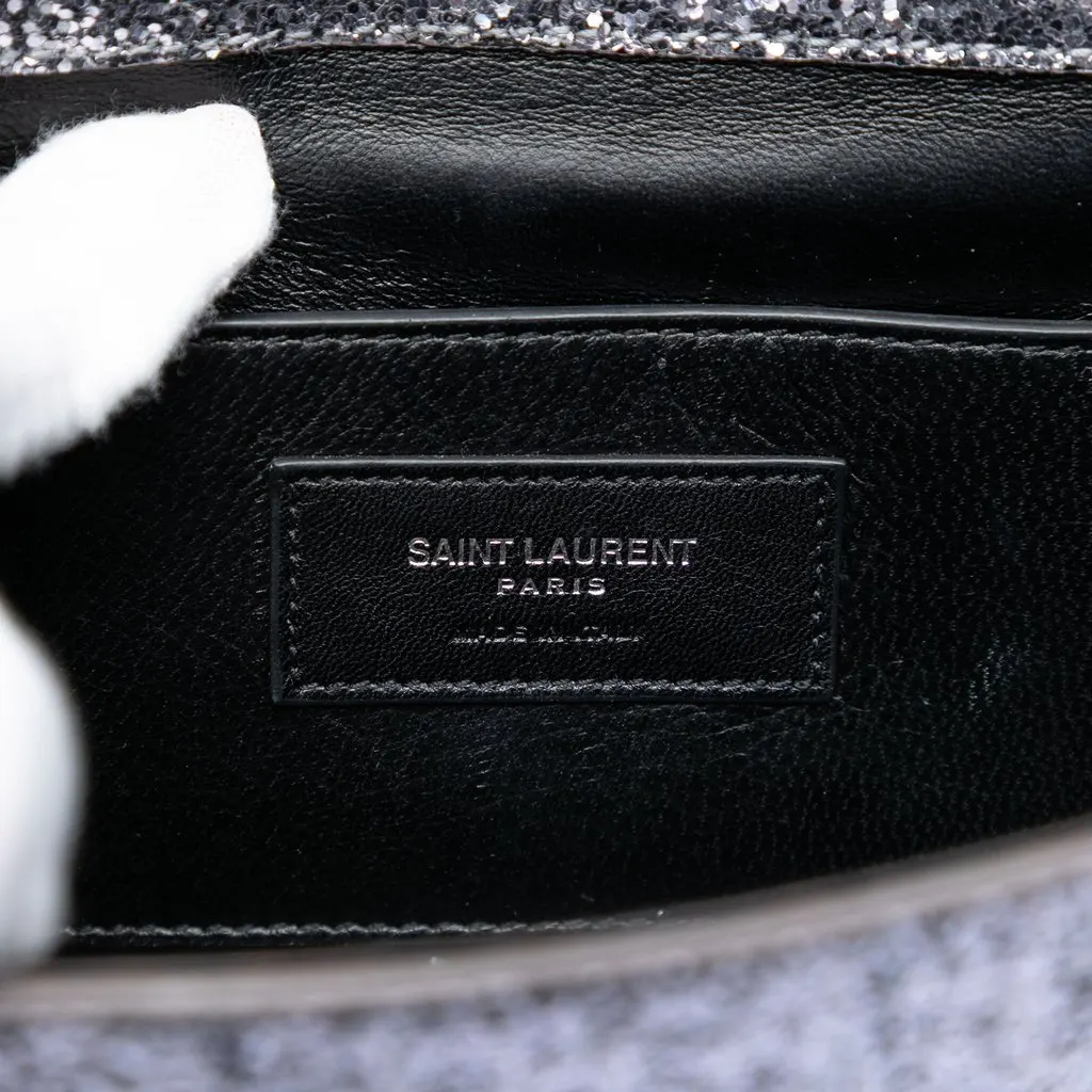 Saint Laurent Glitter Galactica Leather Monogram Envelope Chain Wallet Silver Leather Very good - Box View
