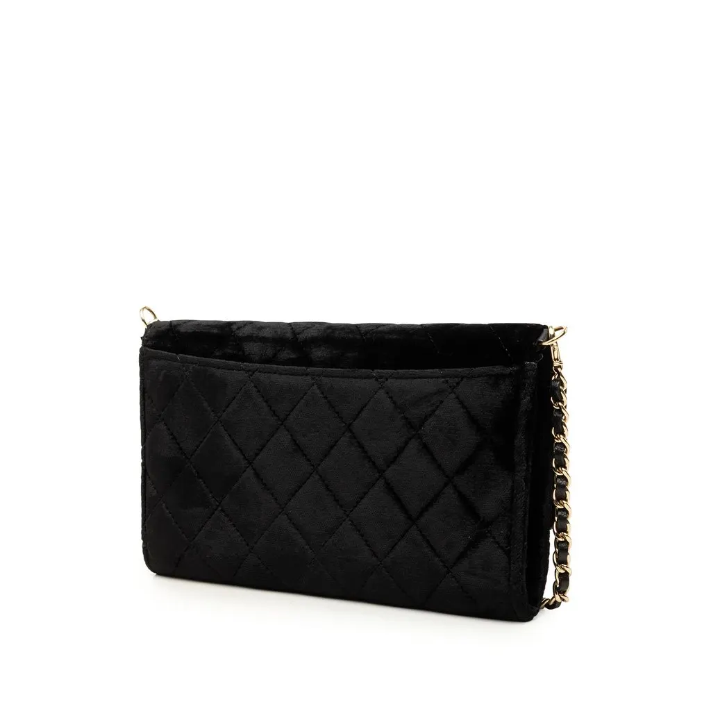 Chanel CC Quilted Velvet Wallet on Removable Chain Black Velvet Good - Back View