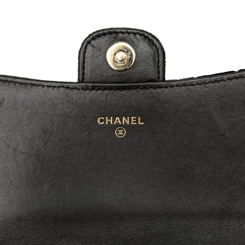 Chanel CC Quilted Velvet Wallet on Removable Chain Black Velvet Good - Box View