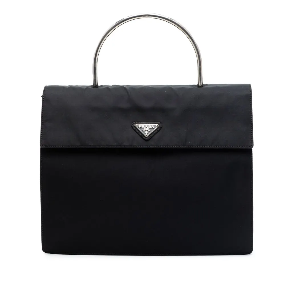 Prada Tessuto Metal Handle Bag Black Very good - Front View