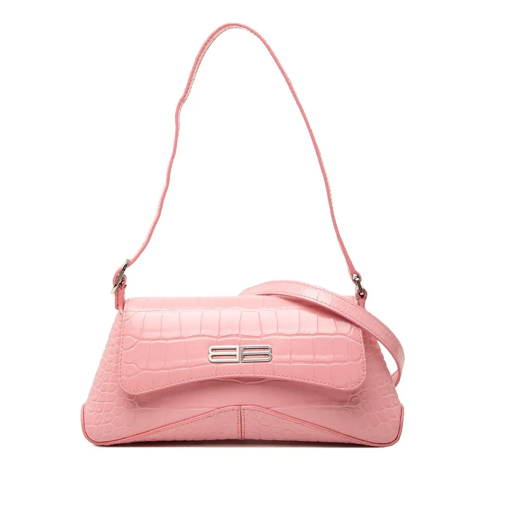 Balenciaga Small Croc Embossed Leather XX Flap Pink Leather Very good - Front View