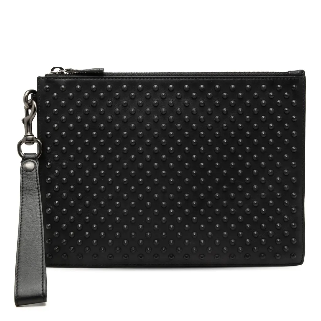 Gucci Studded Calfskin Clutch Black Leather Very good - Front View
