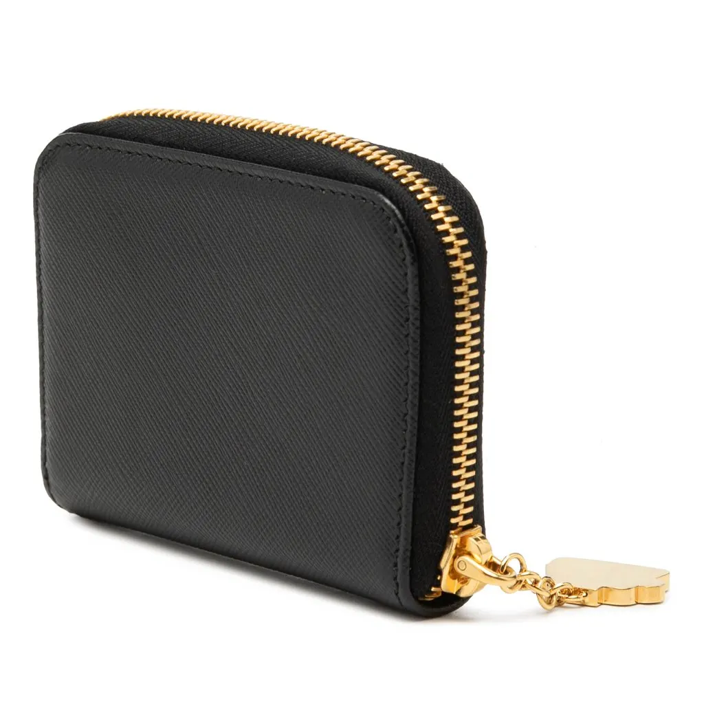 Prada Saffiano Zip Around Coin Pouch Black Leather Very good - Back View