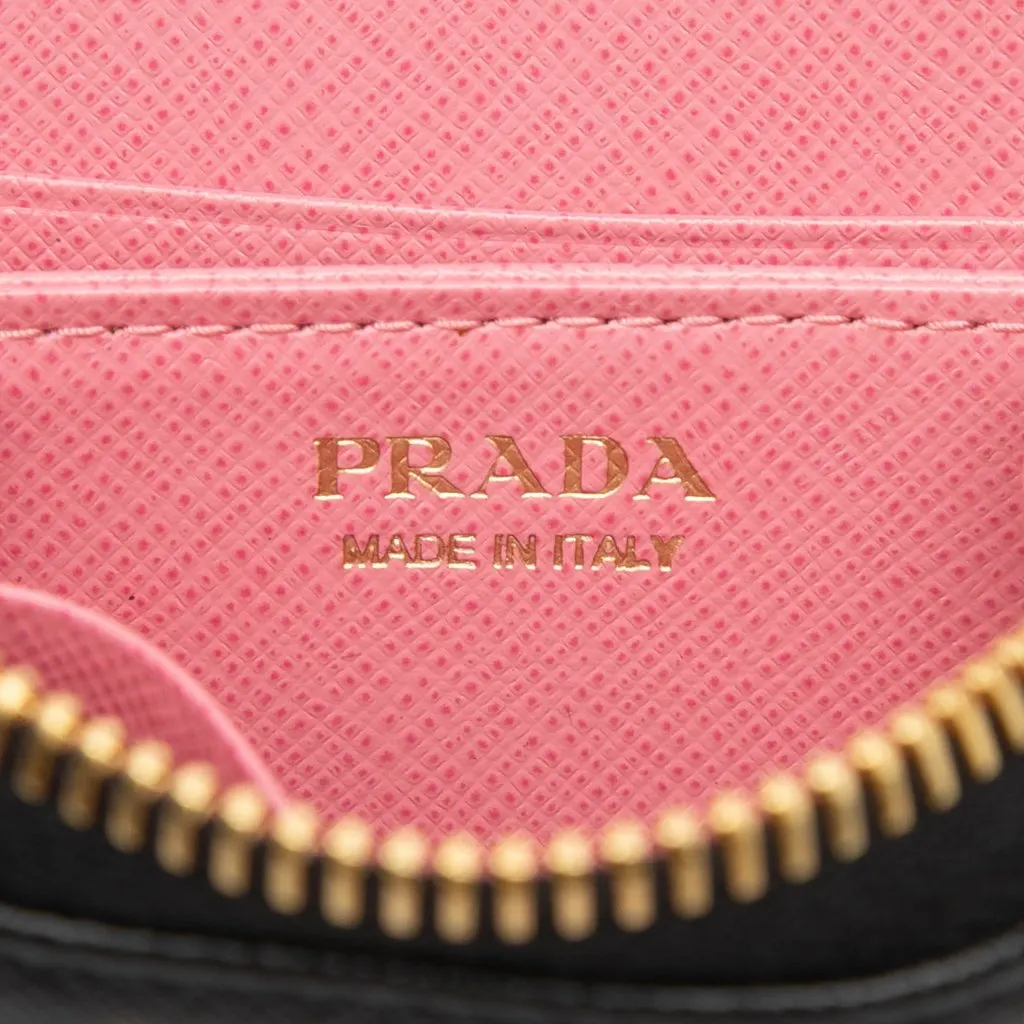 Prada Saffiano Zip Around Coin Pouch Black Leather Very good - Box View