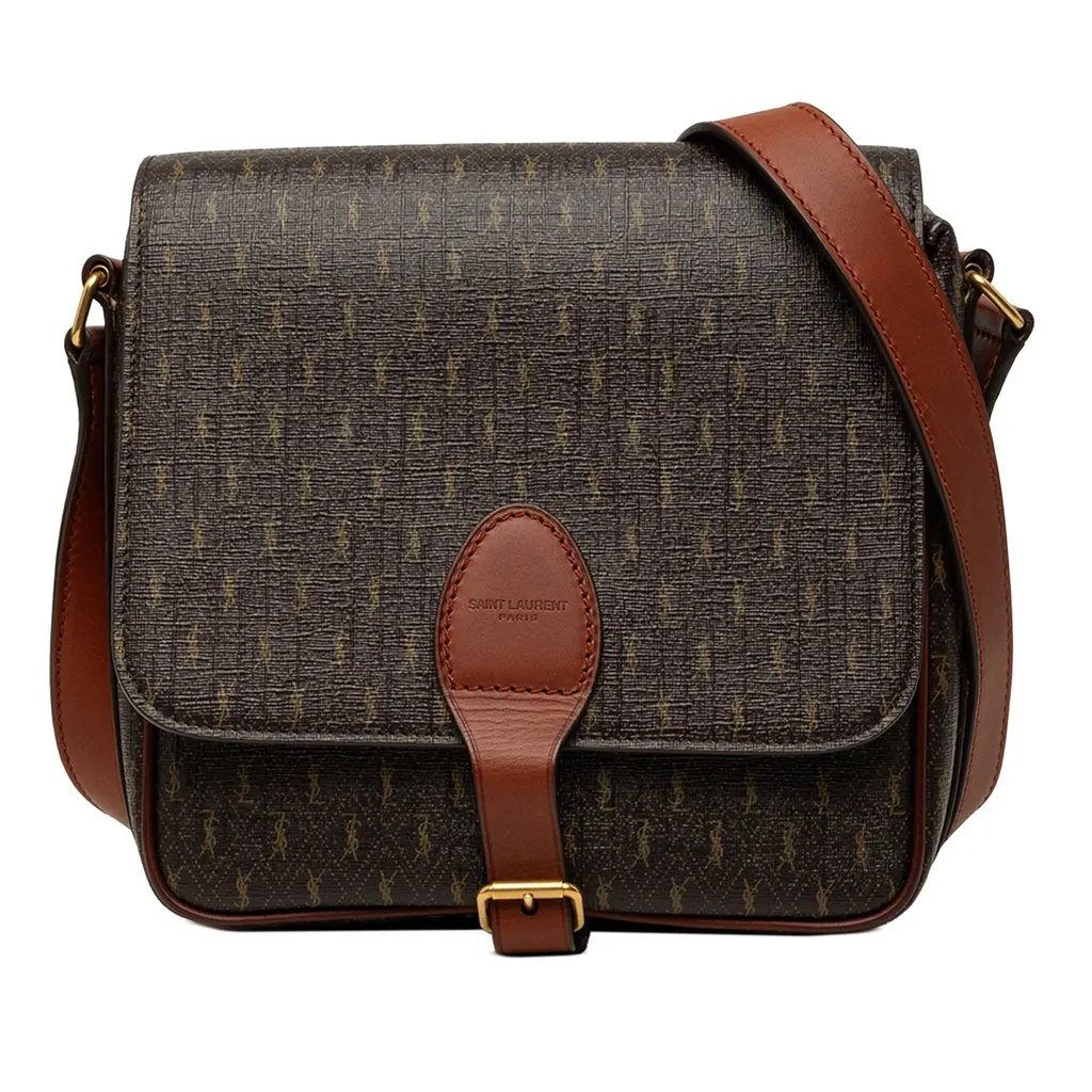 Saint Laurent Medium Coated Canvas Le Monogramme Buckle Crossbody Brown Canvas Good - Front View