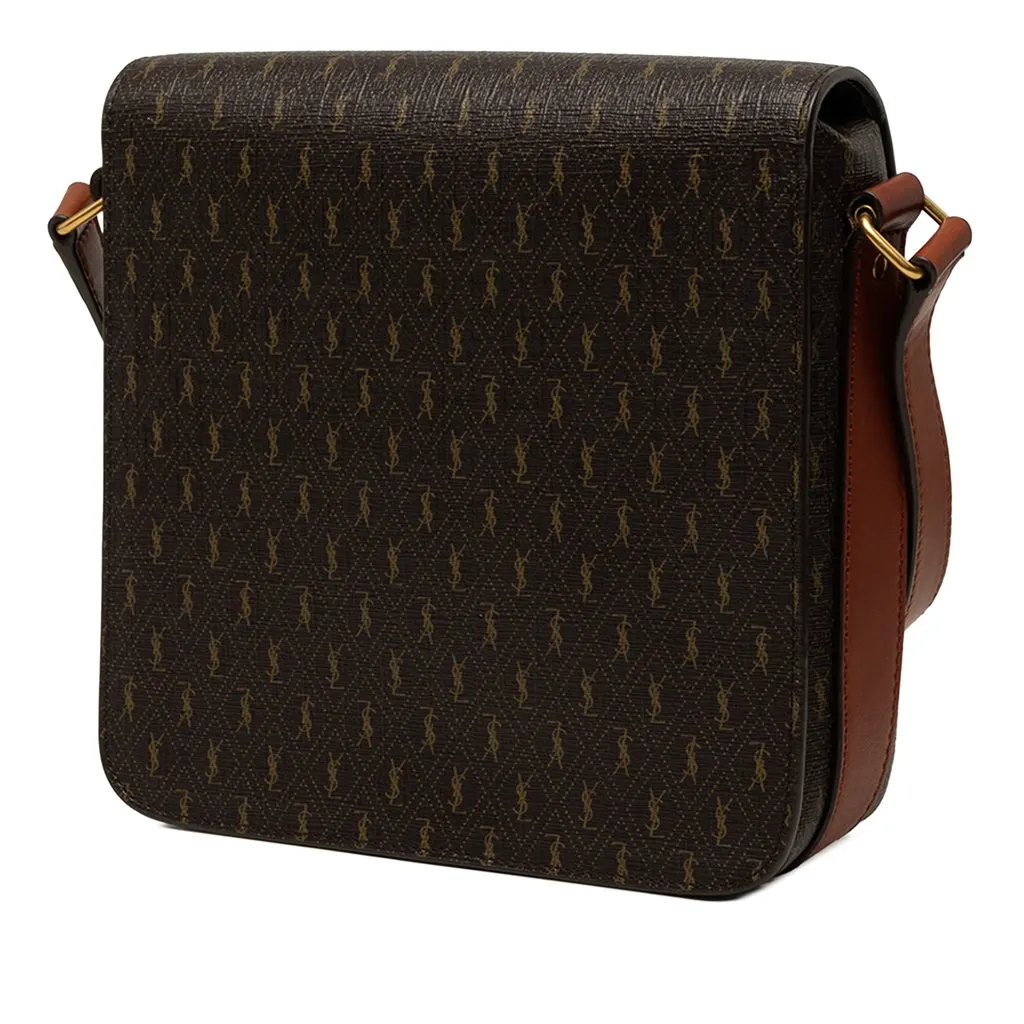 Saint Laurent Medium Coated Canvas Le Monogramme Buckle Crossbody Brown Canvas Good - Back View