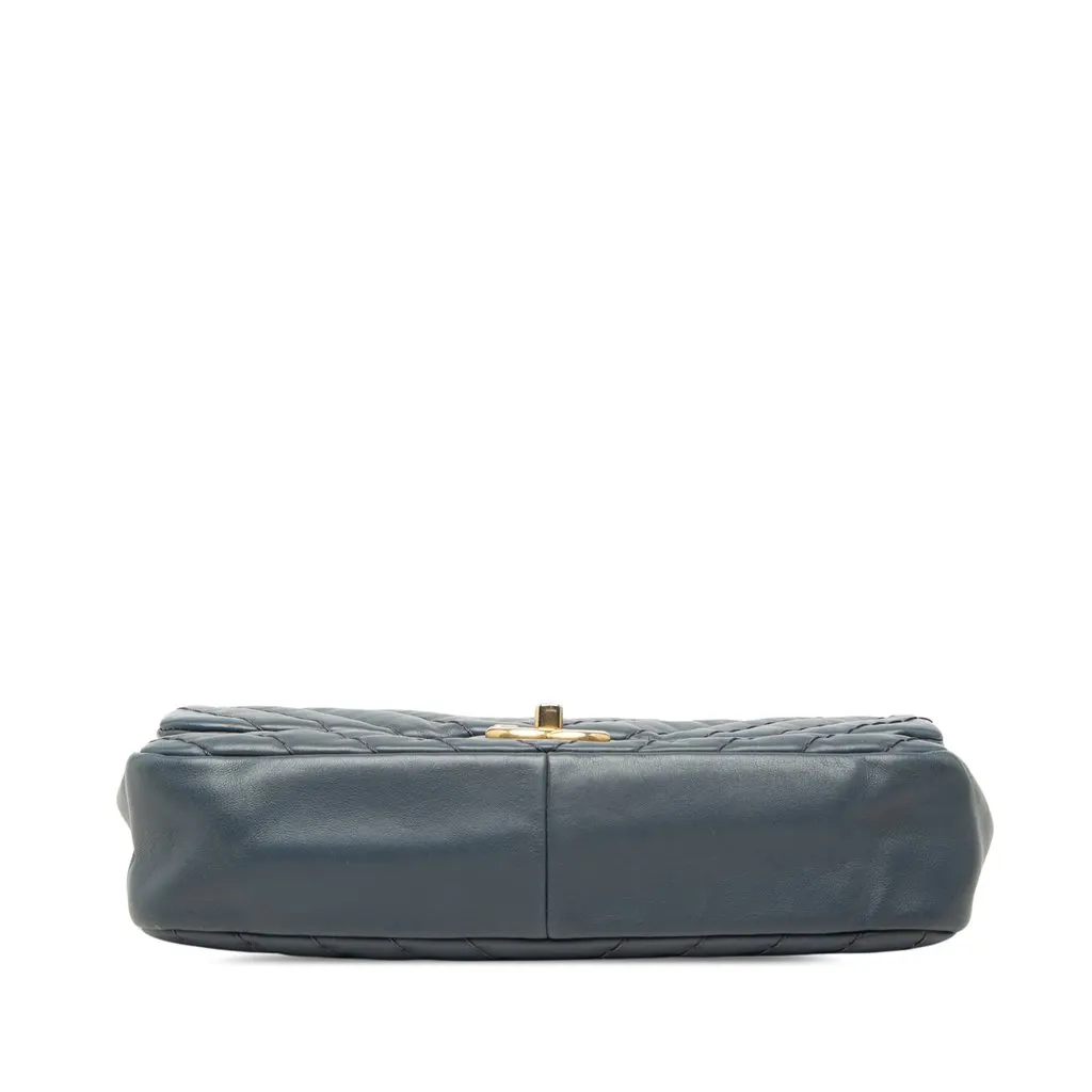 Chanel Medium Chevron Calfskin Medallion Single Flap Blue Leather Good - Inside View