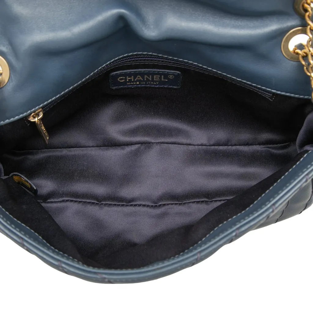Chanel Medium Chevron Calfskin Medallion Single Flap Blue Leather Good - Model View