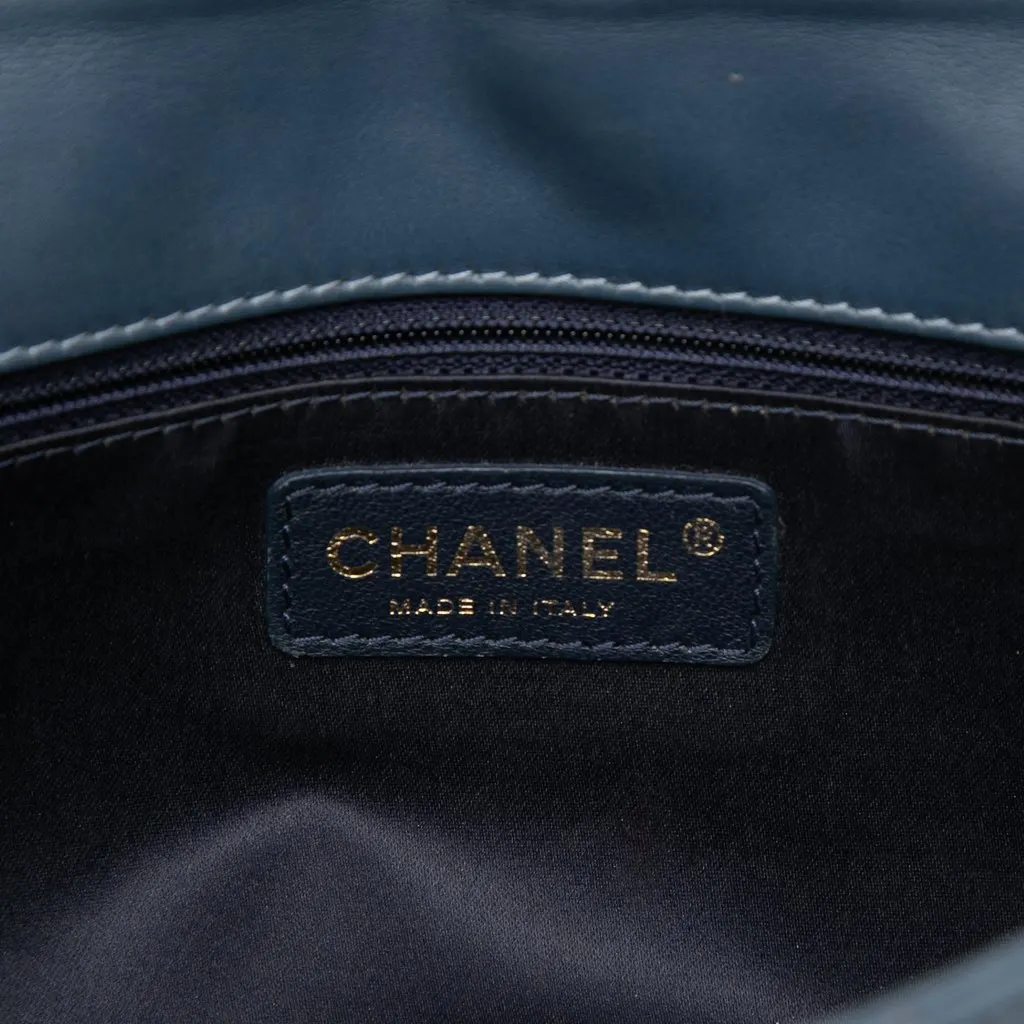 Chanel Medium Chevron Calfskin Medallion Single Flap Blue Leather Good - Box View